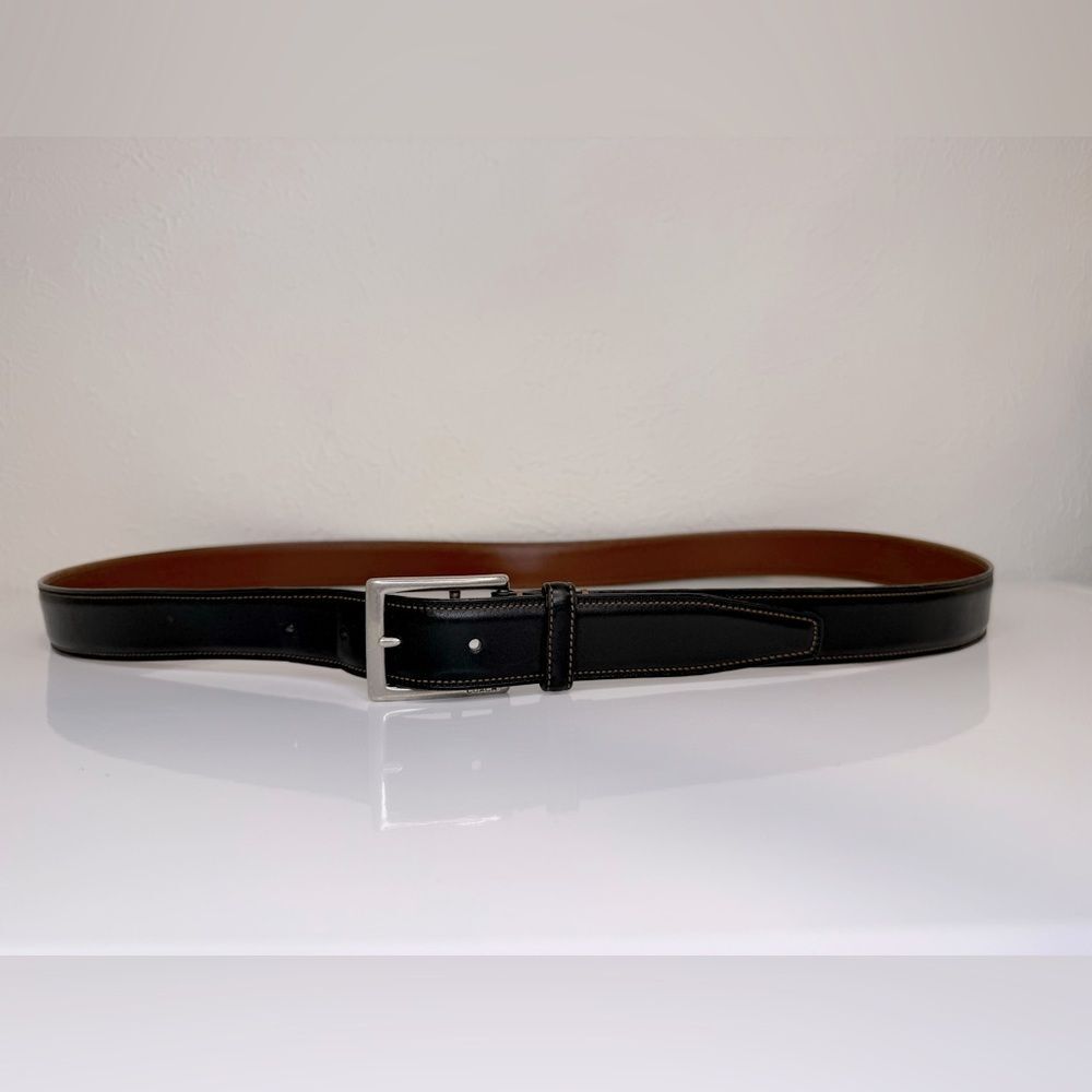 Coach Men’s Black Leather Belt, Solid Brass Silver Buckle, Calfskin Sz 42 - Picture 4 of 6